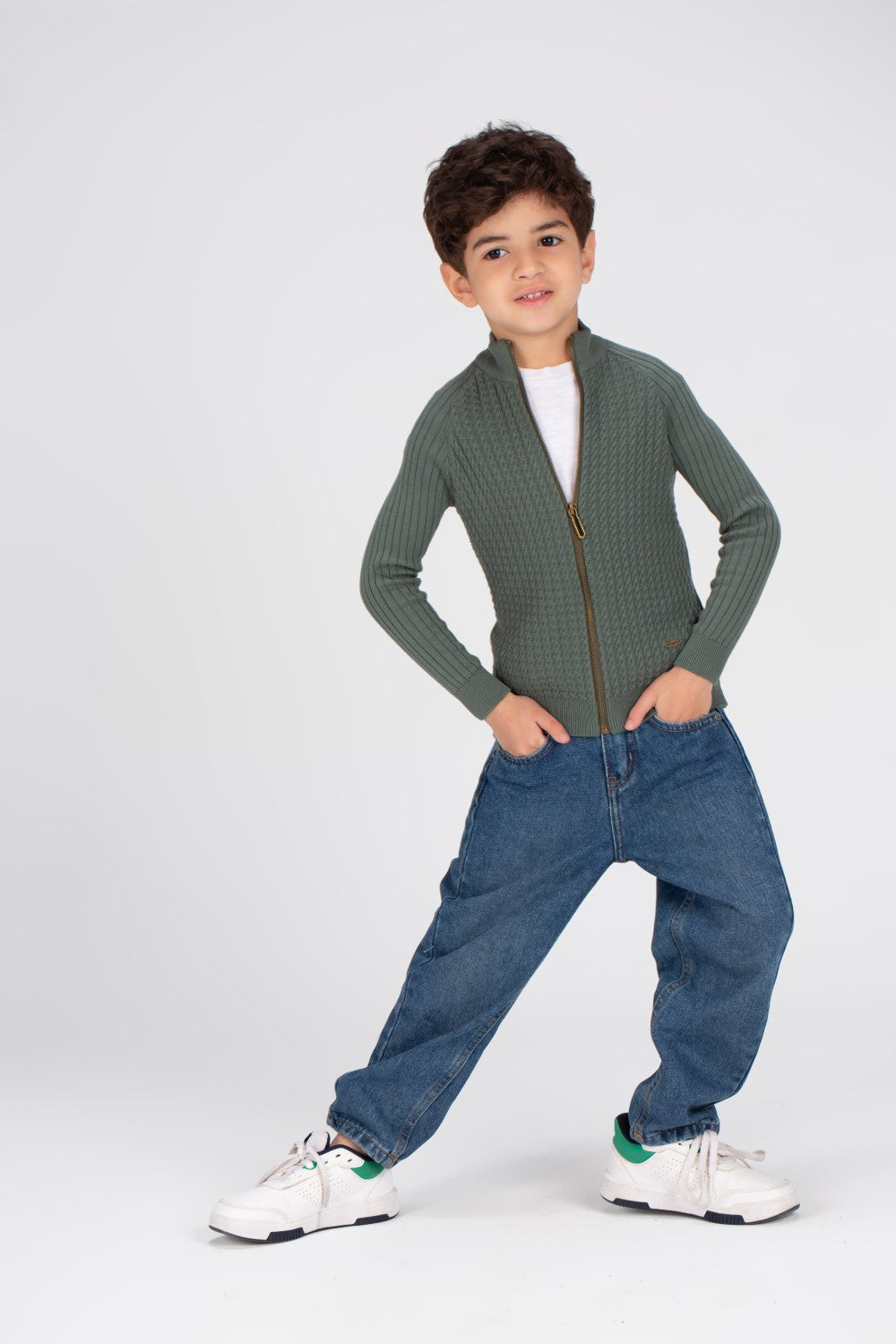 Boy's SlimFit Full Zipper Padded Basic Wool Pullover With Unique Style