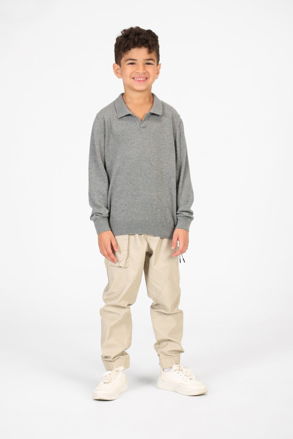 Boy's Cotton Long sleeves Polo Pullover Sweater