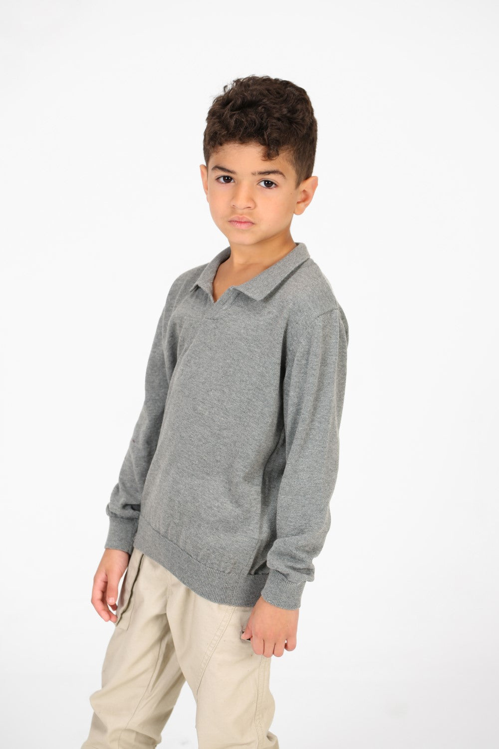 Boy's Cotton Long sleeves Polo Pullover Sweater