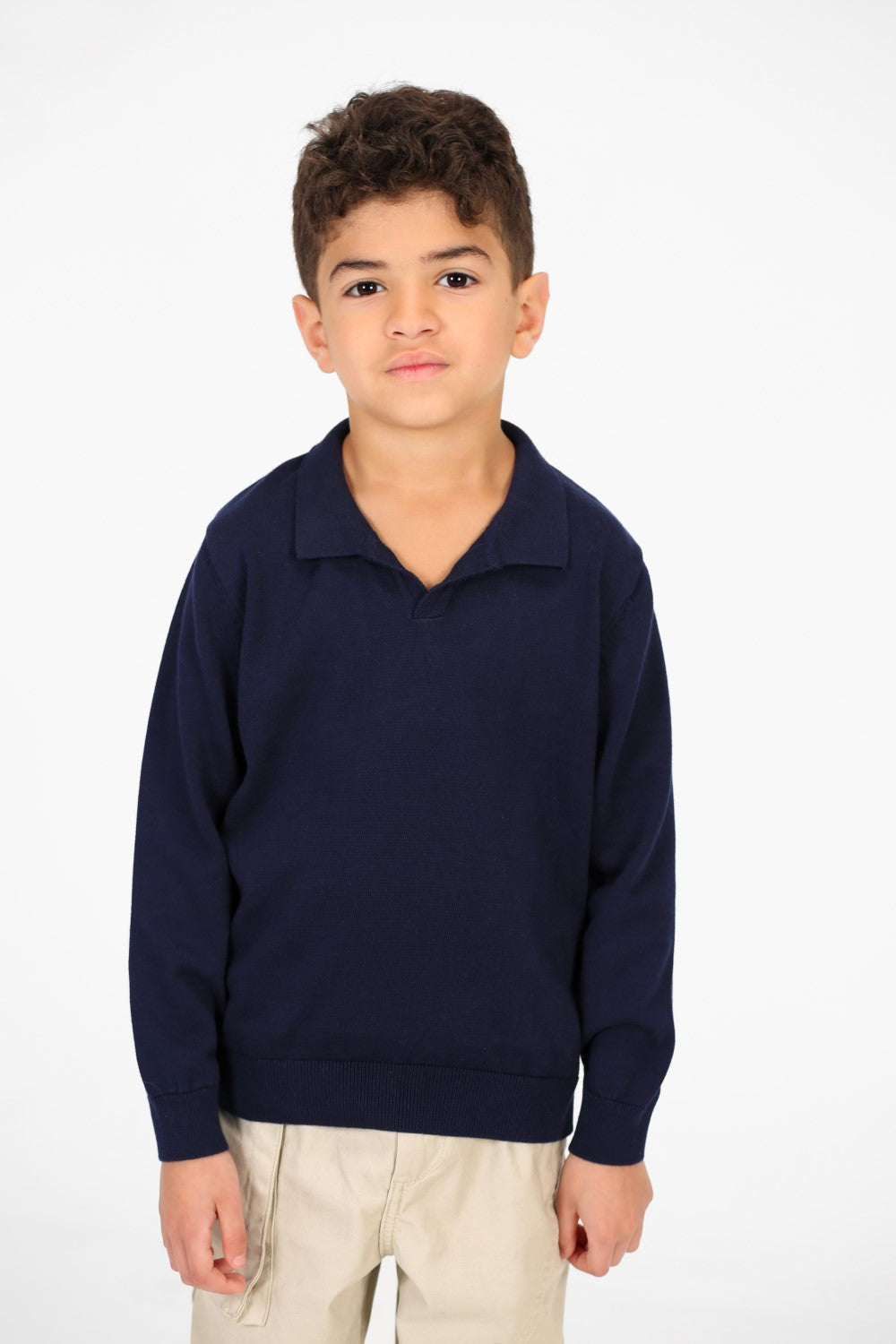 Boy's Cotton Long sleeves Polo Pullover Sweater