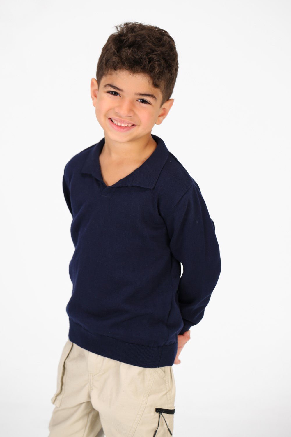 Boy's Cotton Long sleeves Polo Pullover Sweater