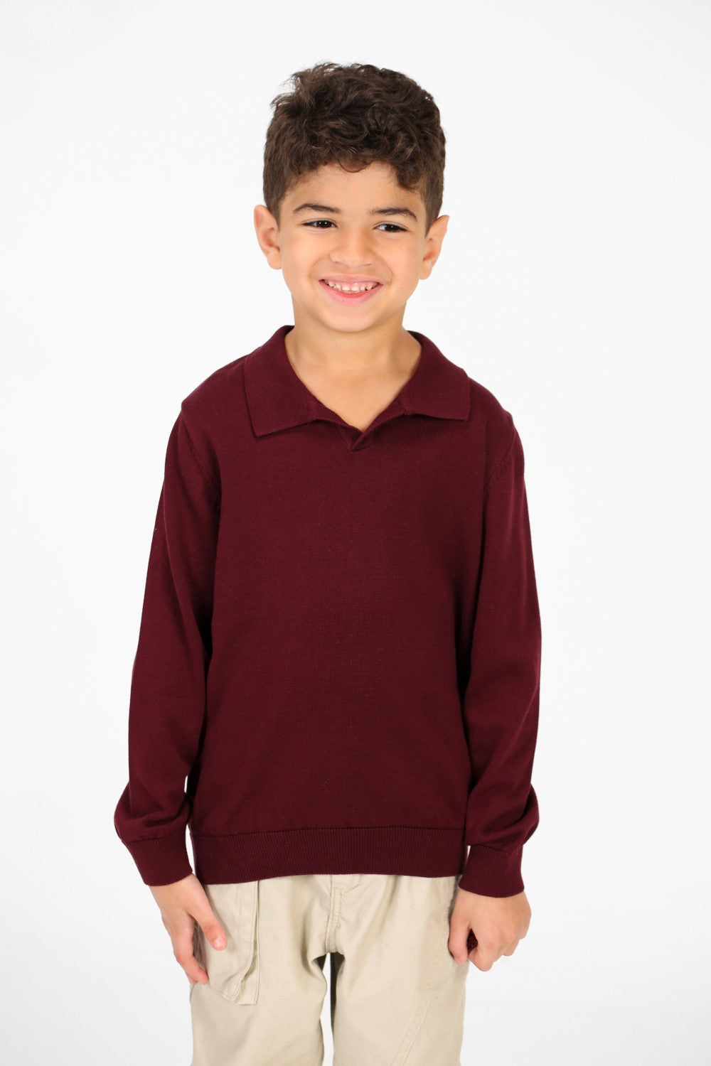 Boy's Cotton Long sleeves Polo Pullover Sweater