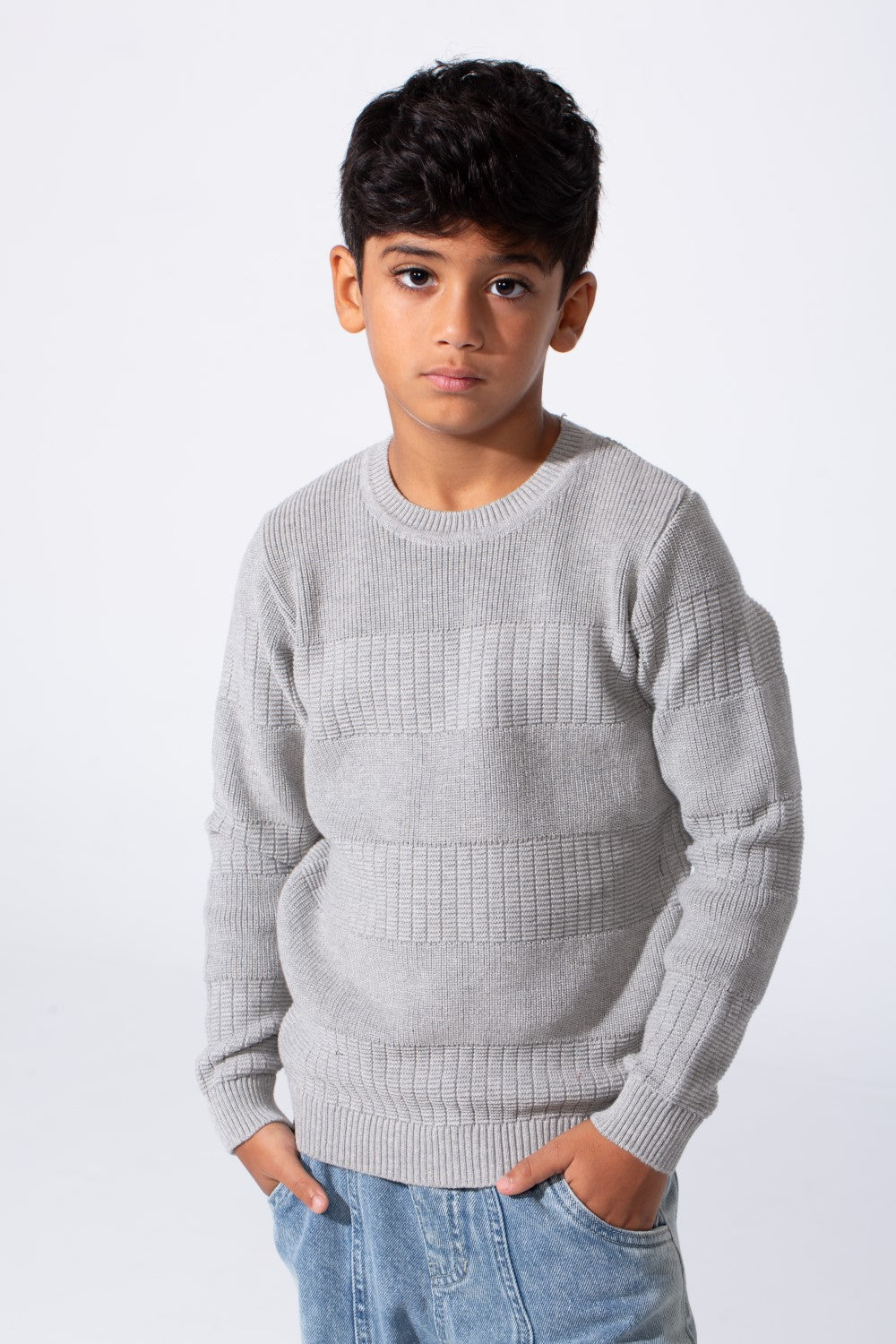 Boy's Slim Fit Cotton Pullover With Long Sleeves And A Round Neck