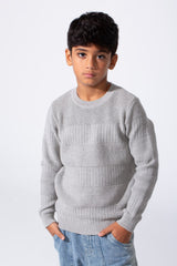 Boy's Slim Fit Cotton Pullover With Long Sleeves And A Round Neck