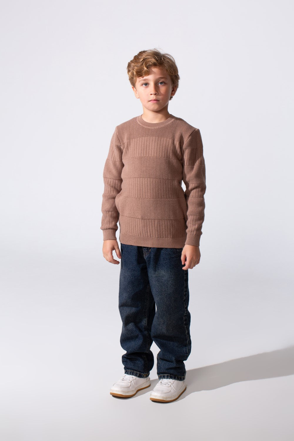Boy's Slim Fit Cotton Pullover With Long Sleeves And A Round Neck