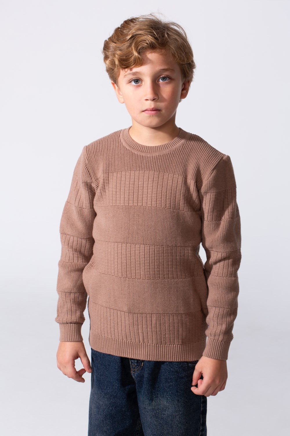 Boy's Slim Fit Cotton Pullover With Long Sleeves And A Round Neck