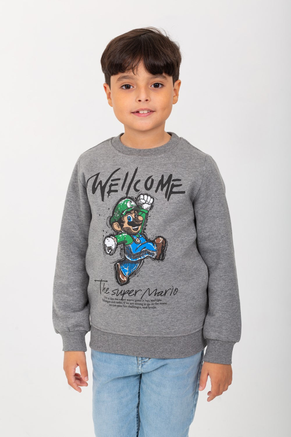 Boy's Rounded Neck Padded With Unqiue Front Print Sweatshirt
