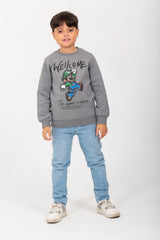 Boy's Rounded Neck Padded With Unqiue Front Print Sweatshirt