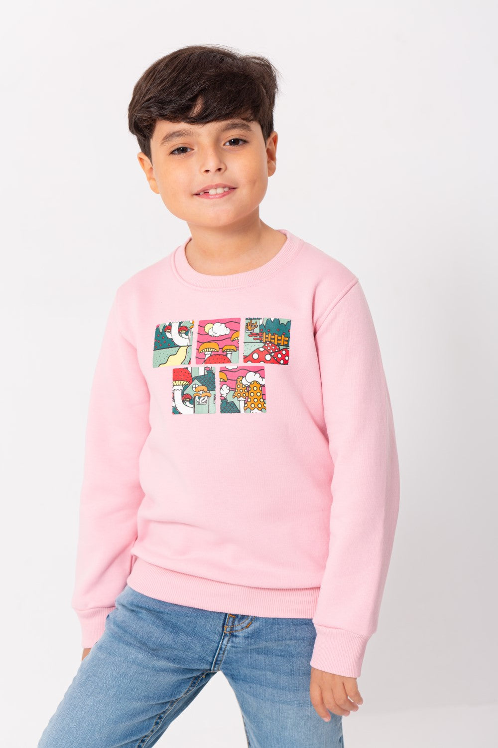 Boy's Rounded Neck Padded With Unqiue Modern Front & Back Design Sweatshirt