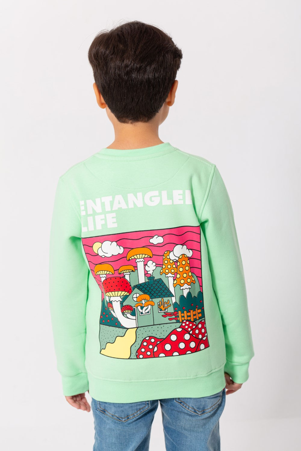 Boy's Rounded Neck Padded With Unqiue Modern Front & Back Design Sweatshirt