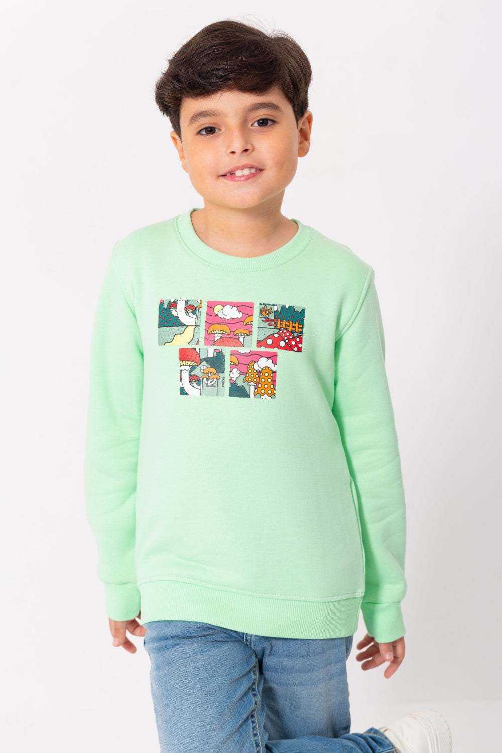 Boy's Rounded Neck Padded With Unqiue Modern Front & Back Design Sweatshirt