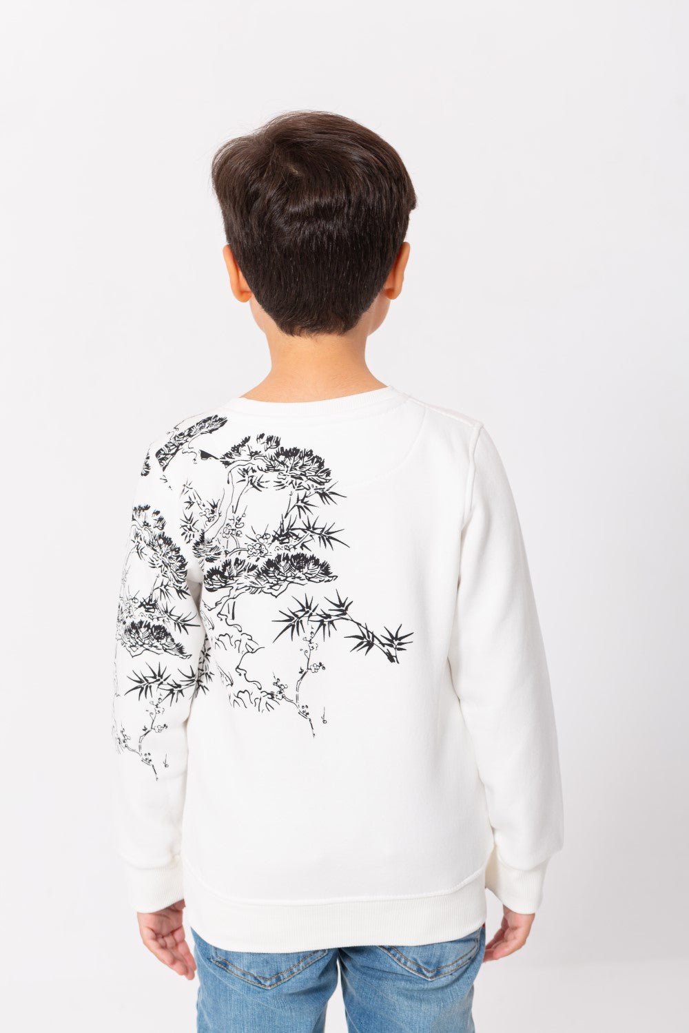 Boy's Rounded Neck Padded With Unqiue Modern Front & Back Printed Sweatshirt