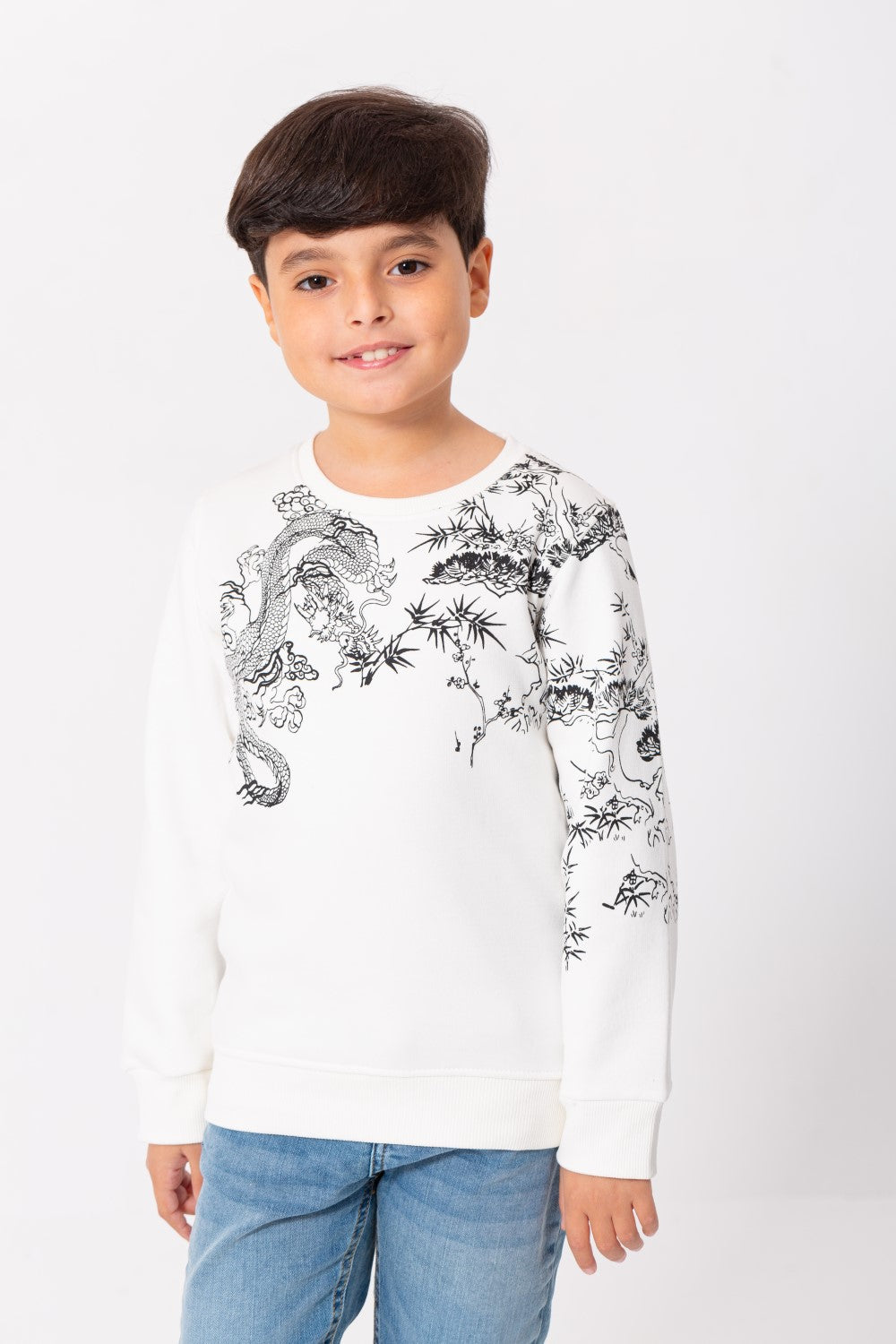 Boy's Rounded Neck Padded With Unqiue Modern Front & Back Printed Sweatshirt