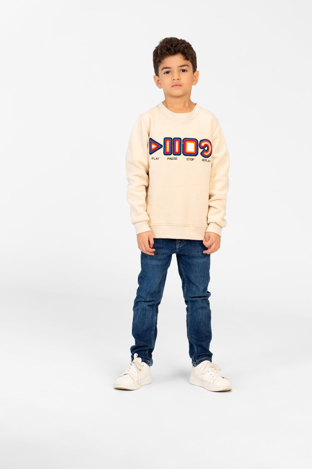 Boy's Round Neck Sweatshirt With A Print On The Front