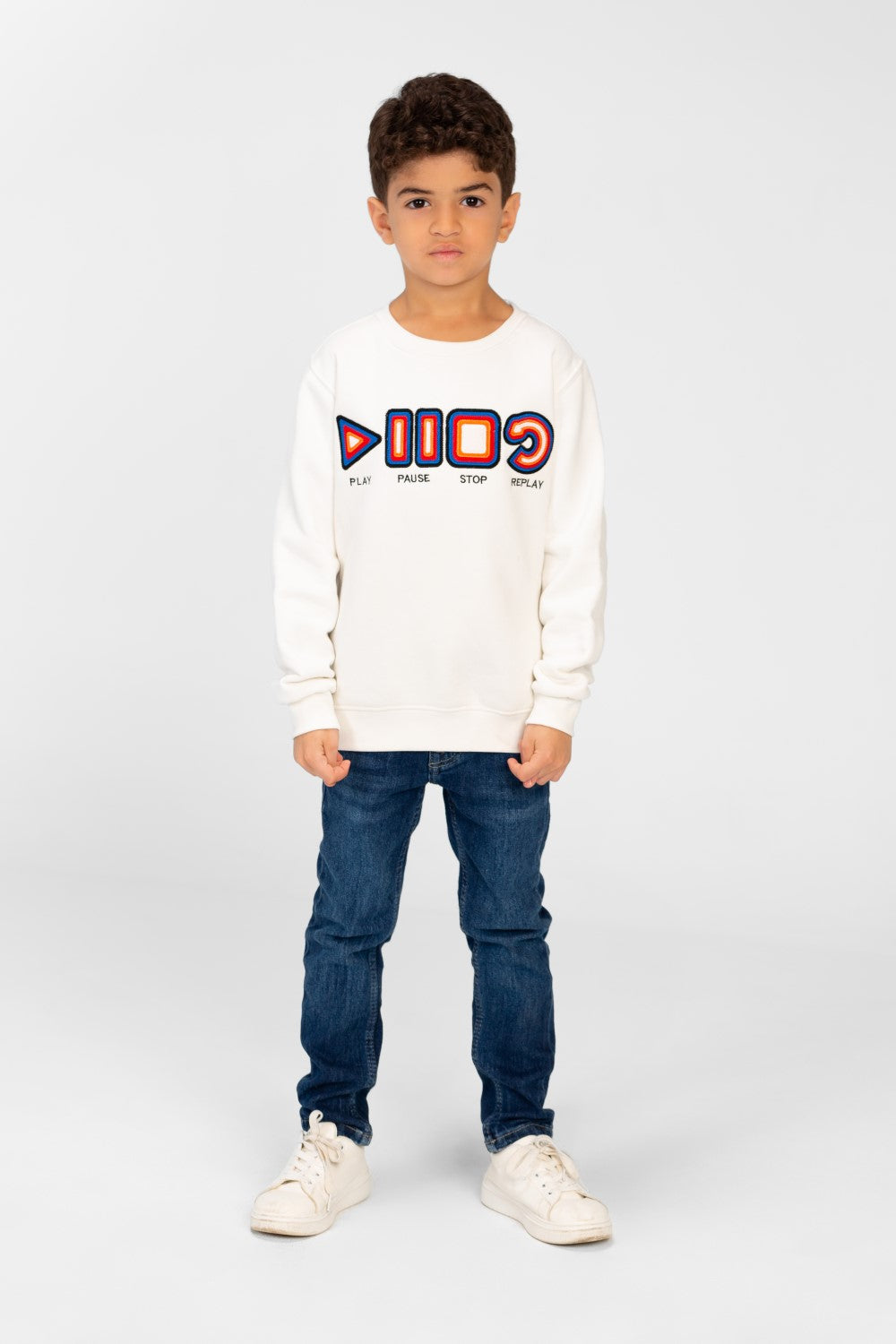Boy's Round Neck Sweatshirt With A Print On The Front