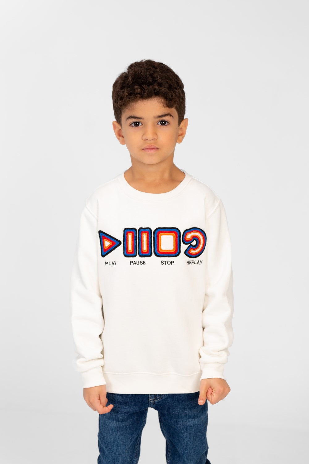 Boy's Round Neck Sweatshirt With A Print On The Front