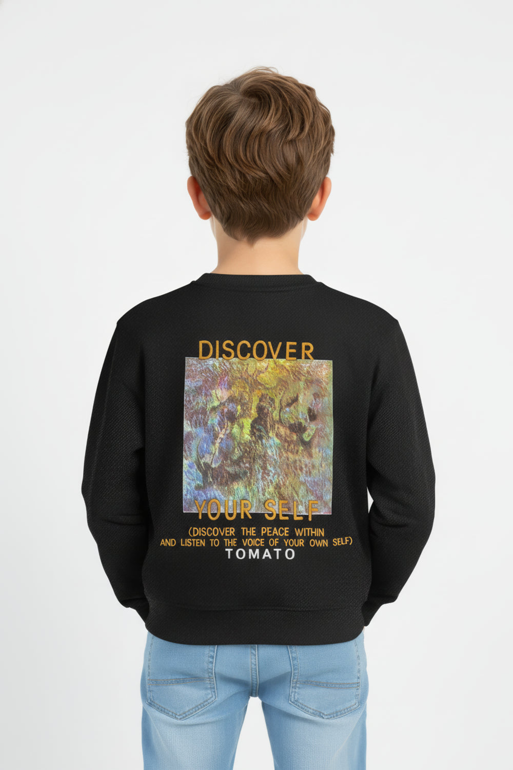 Boy's Oversized Sweatshirt With A Round Neck And Graphic Print On The Back