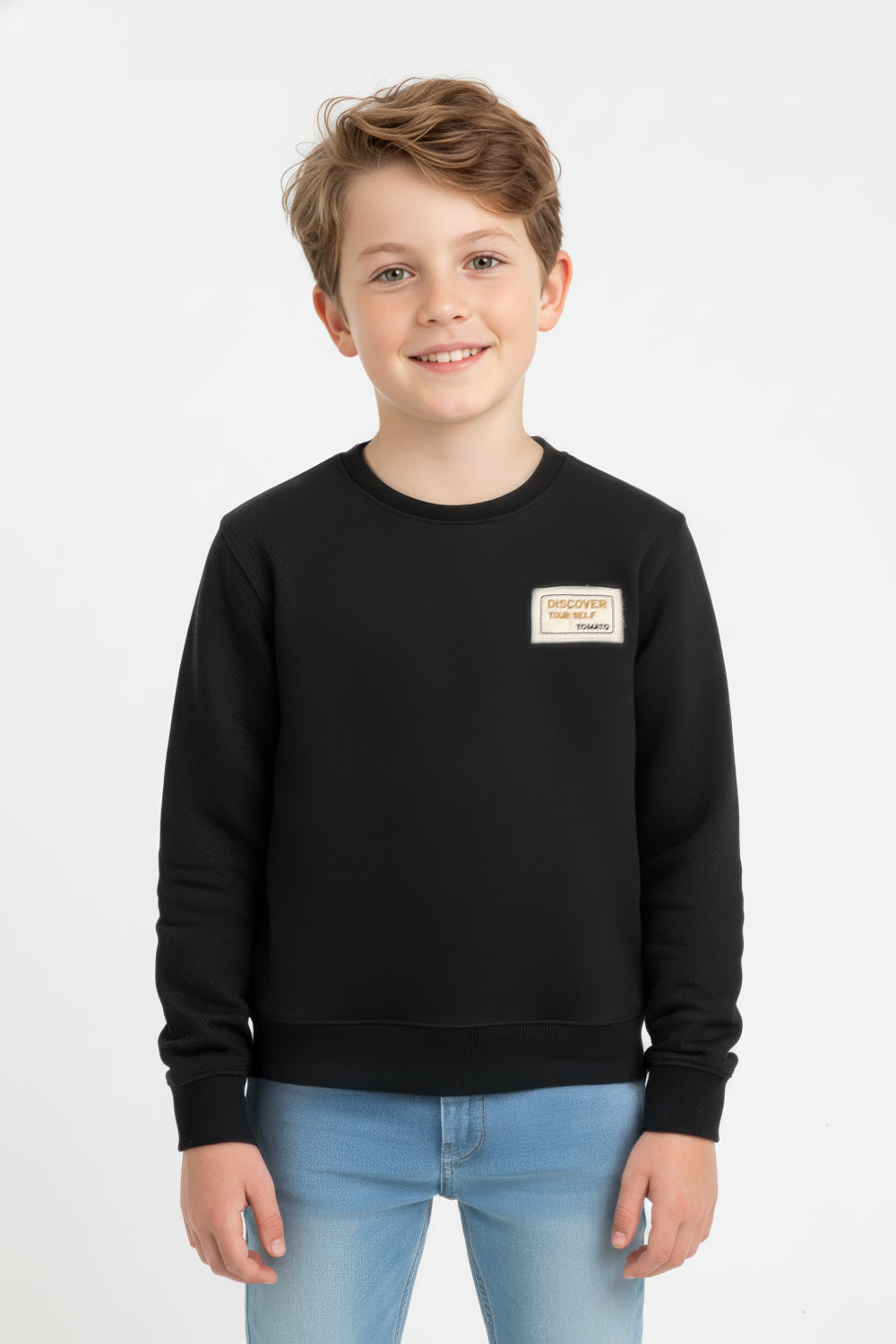 Boy's Oversized Sweatshirt With A Round Neck And Graphic Print On The Back