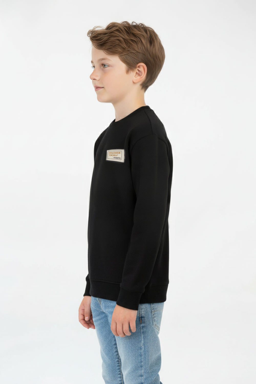 Boy's Oversized Sweatshirt With A Round Neck And Graphic Print On The Back