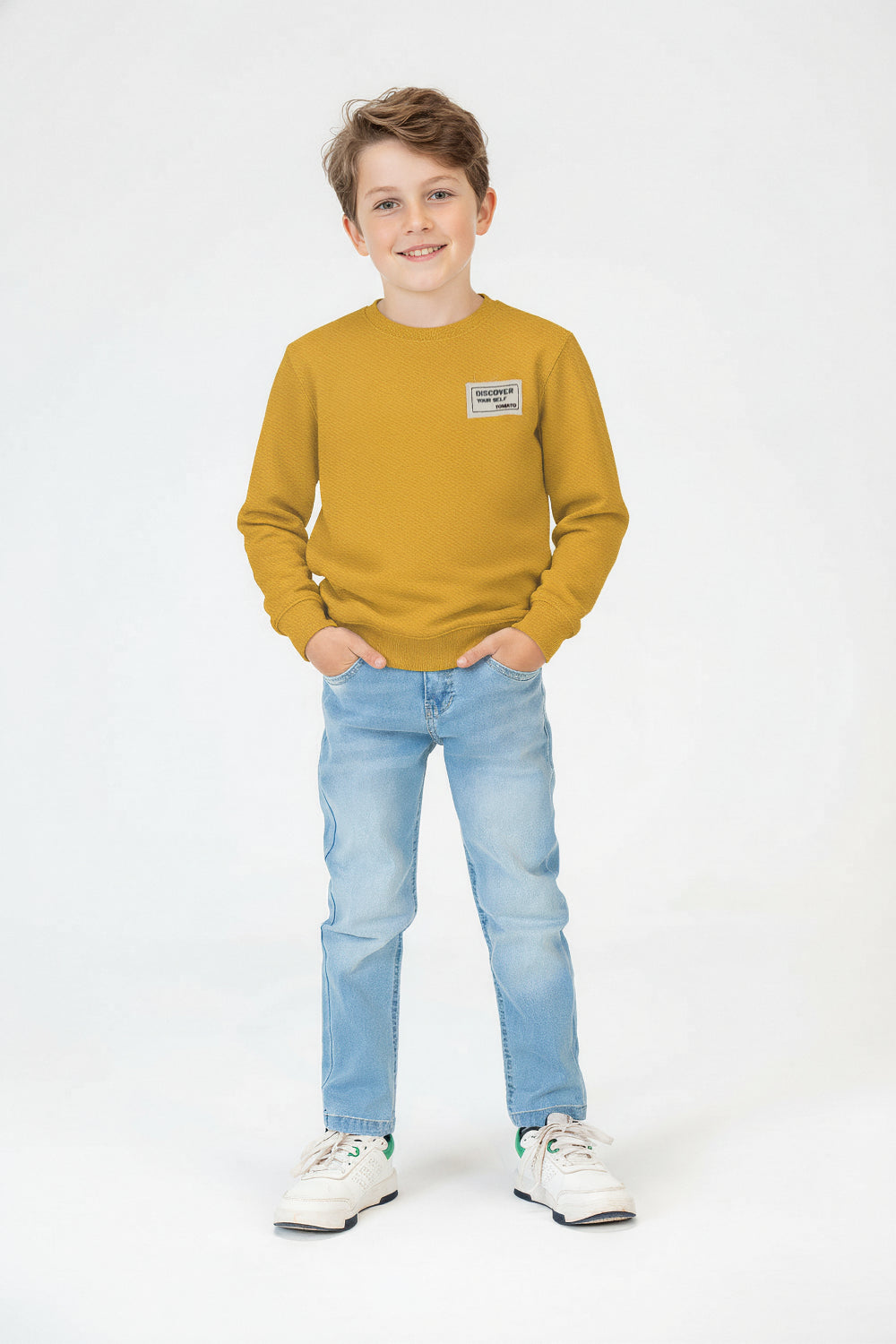 Boy's Oversized Sweatshirt With A Round Neck And Graphic Print On The Back