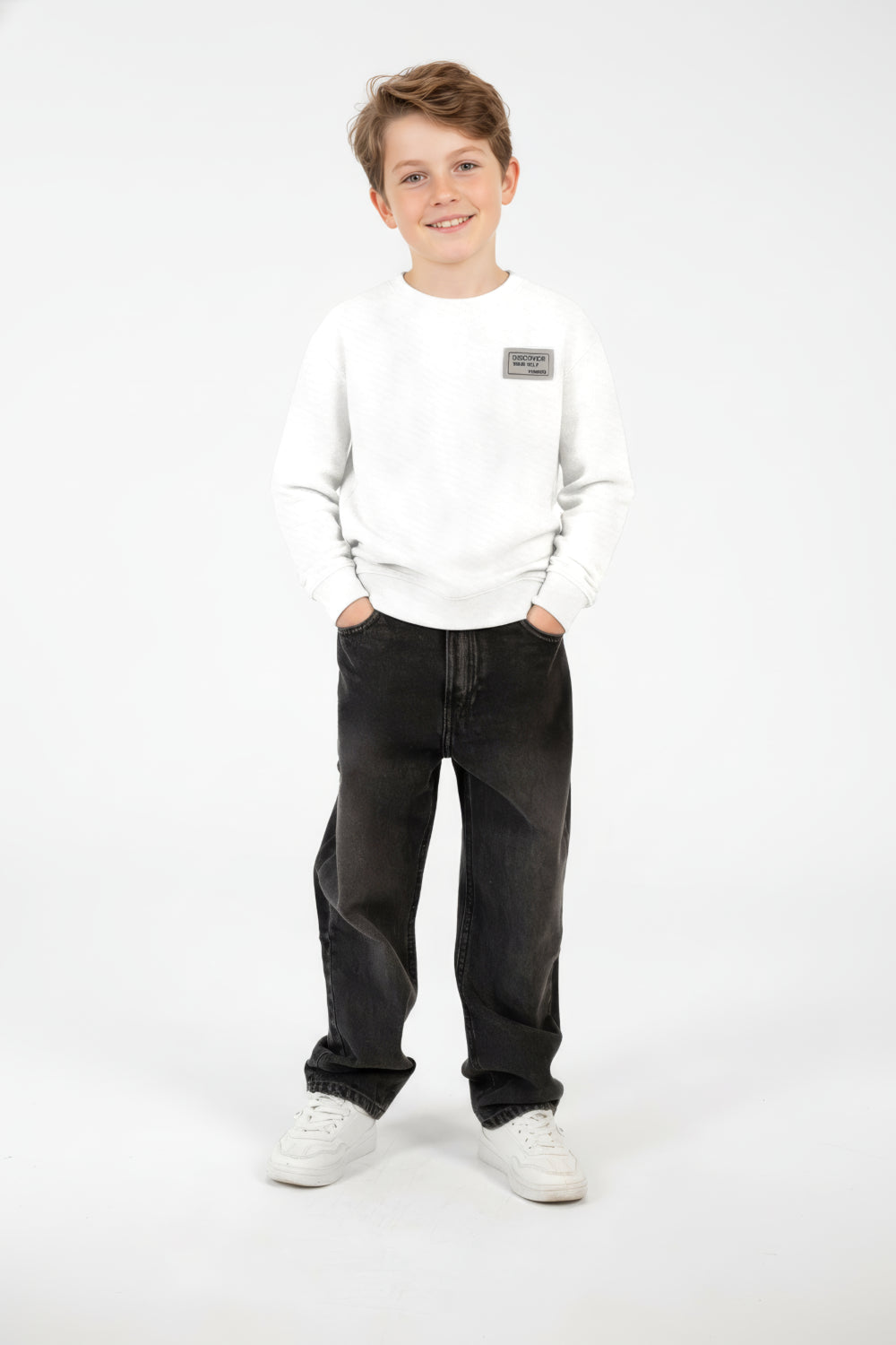 Boy's Oversized Sweatshirt With A Round Neck And Graphic Print On The Back