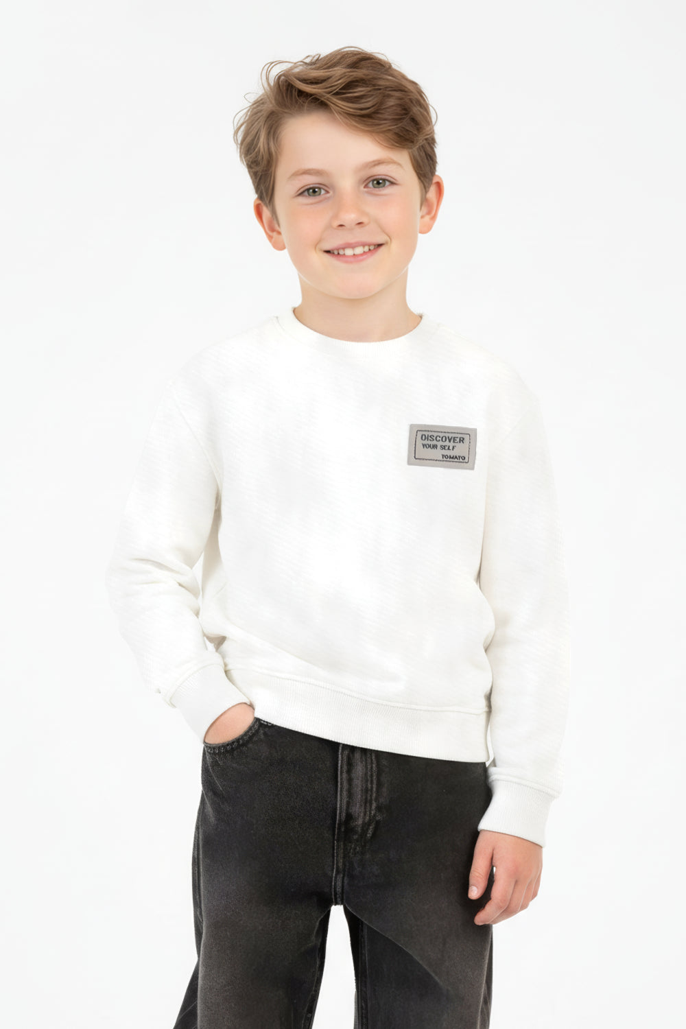 Boy's Oversized Sweatshirt With A Round Neck And Graphic Print On The Back