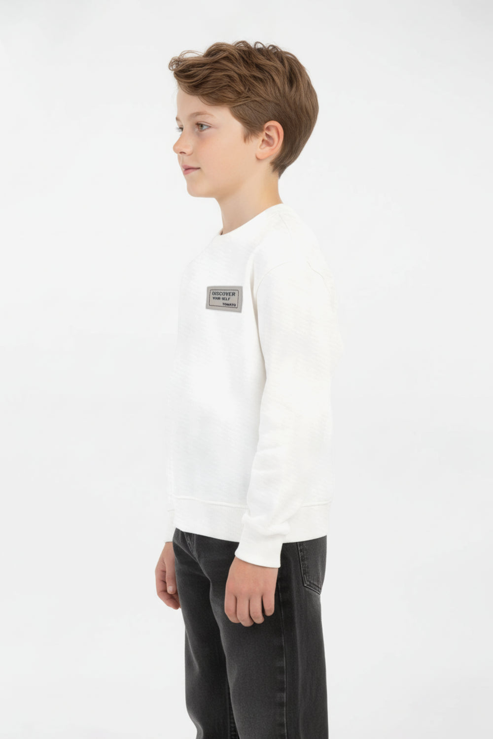 Boy's Oversized Sweatshirt With A Round Neck And Graphic Print On The Back