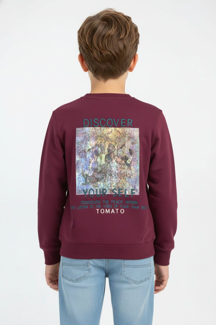 Boy's Oversized Sweatshirt With A Round Neck And Graphic Print On The Back