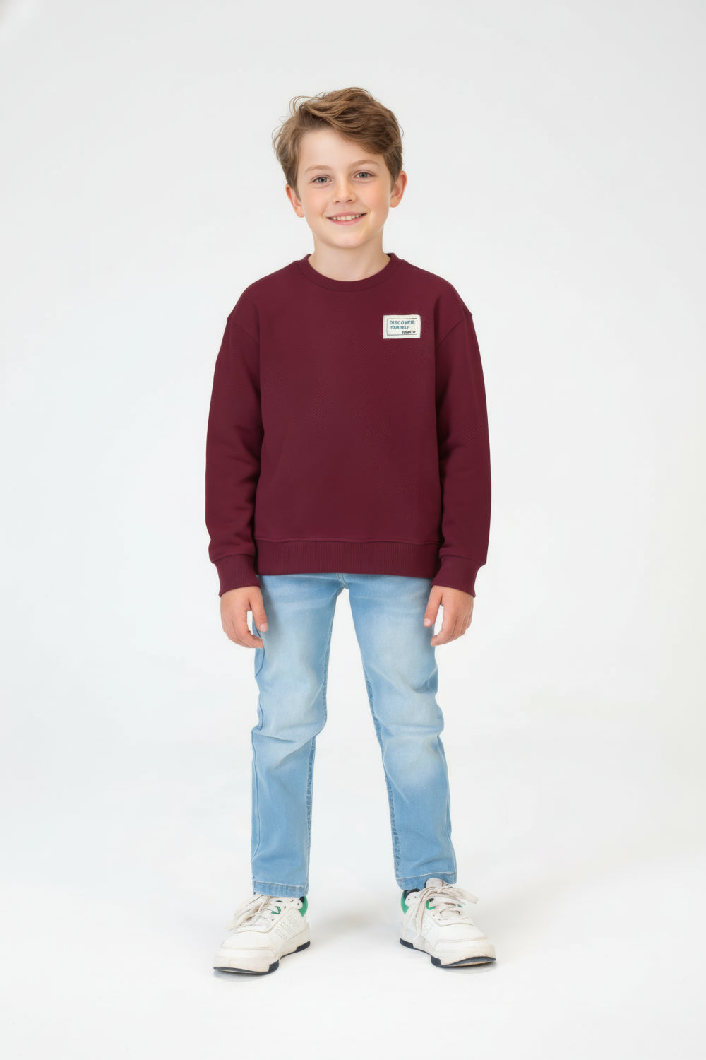 Boy's Oversized Sweatshirt With A Round Neck And Graphic Print On The Back