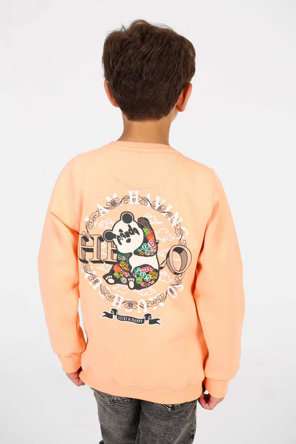 Boy's Crew Neck Panda Print Sweatshirt