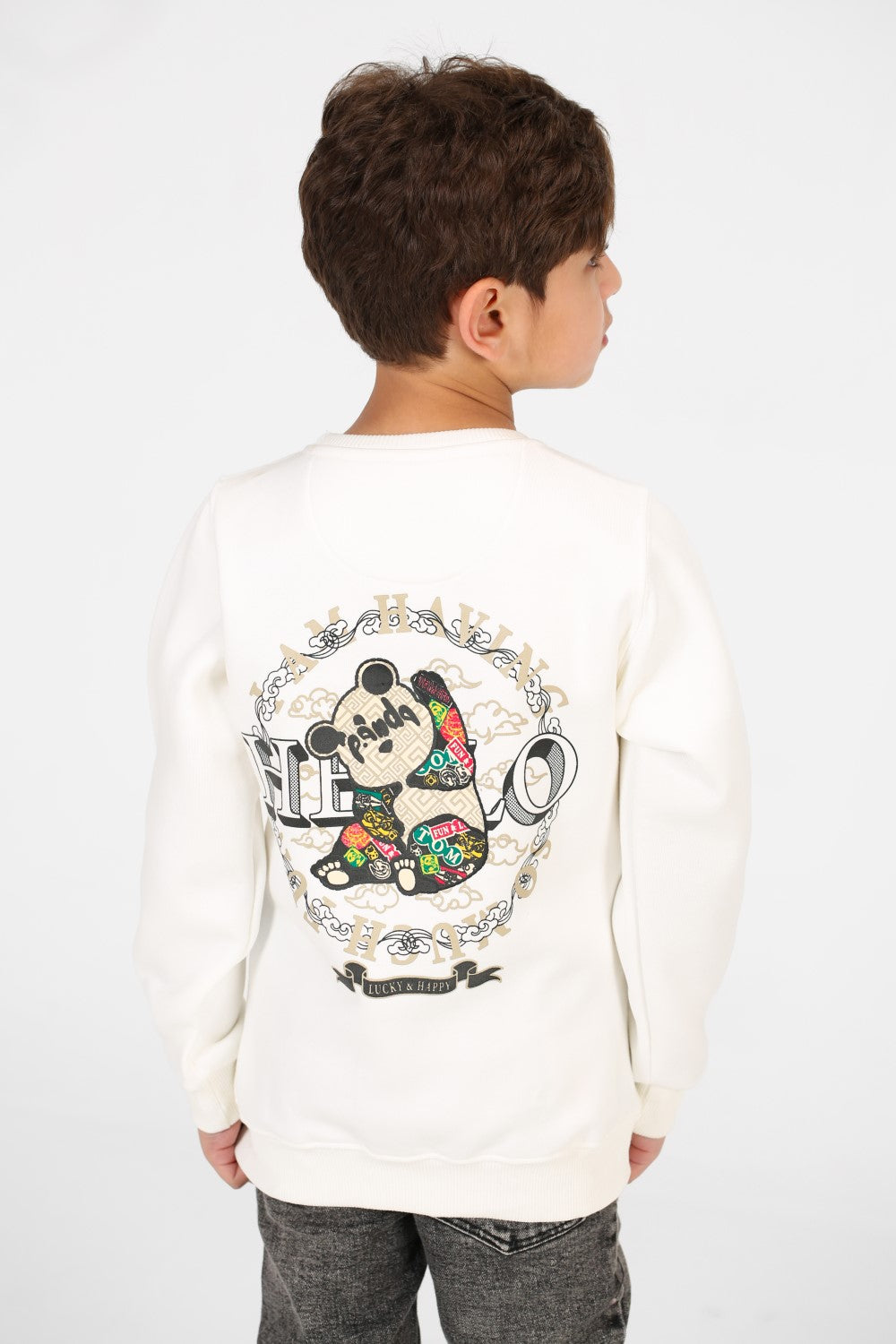 Boy's Crew Neck Panda Print Sweatshirt
