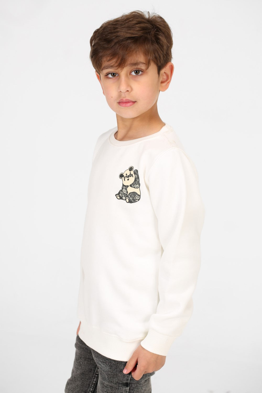 Boy's Crew Neck Panda Print Sweatshirt