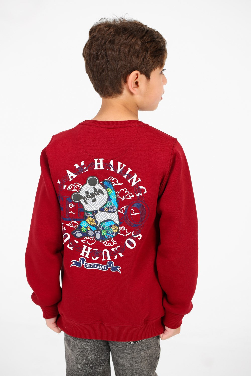 Boy's Crew Neck Panda Print Sweatshirt