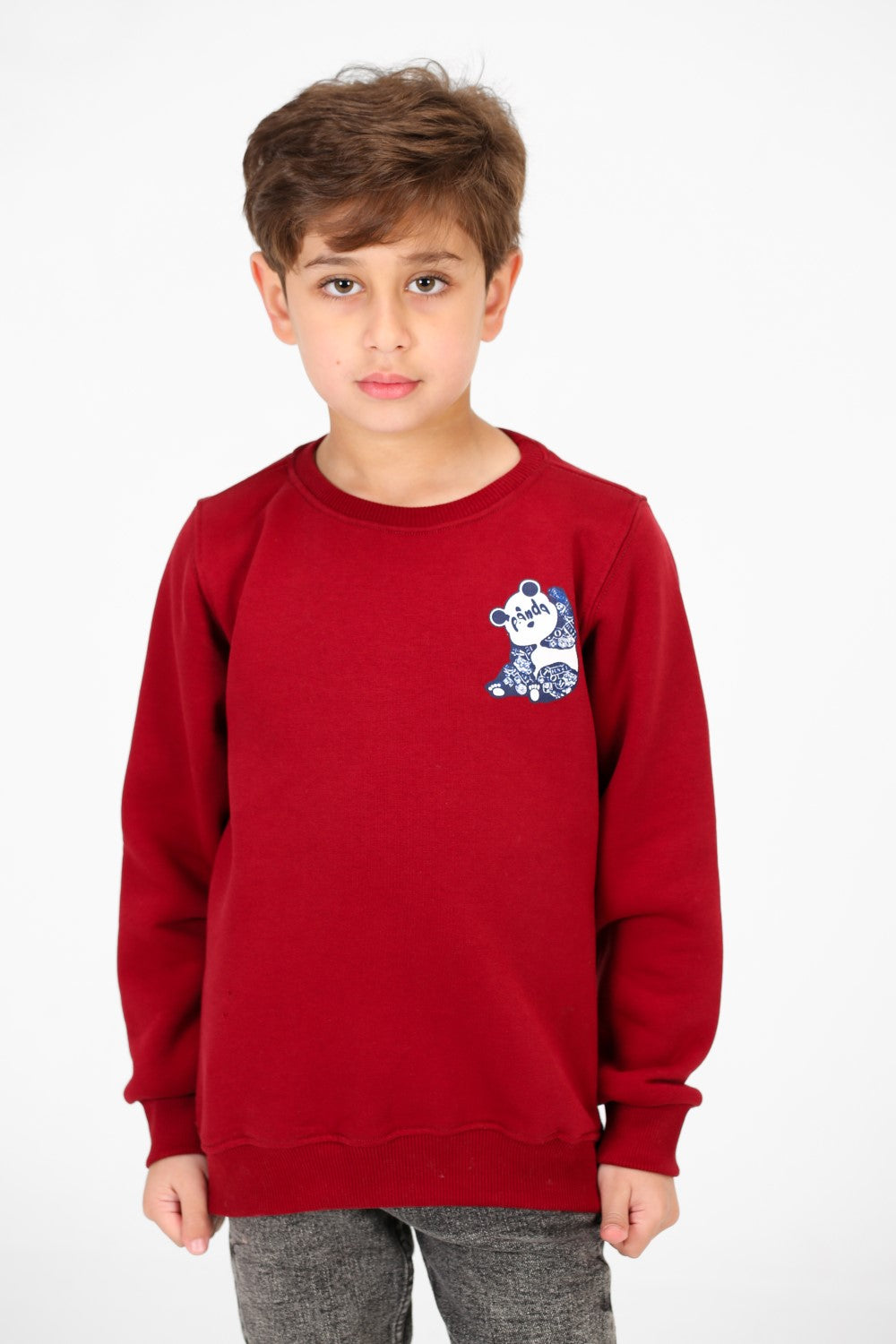 Boy's Crew Neck Panda Print Sweatshirt