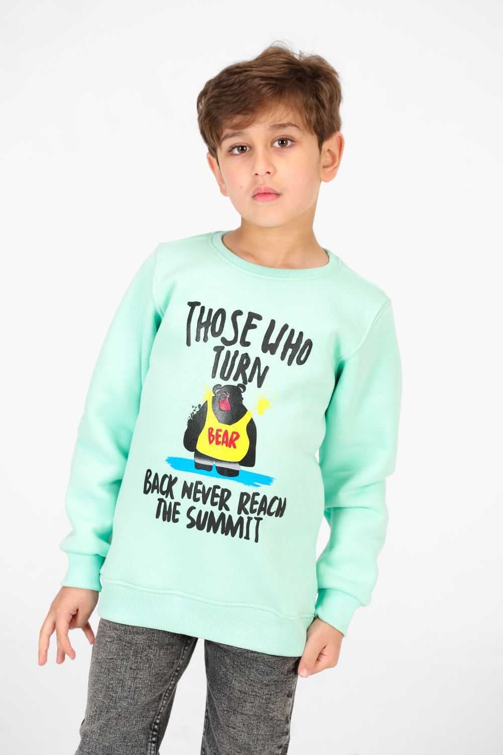 سويت شيرت برقبة دائرية مع طباعة أمامية من مادة مريحة للأولاد