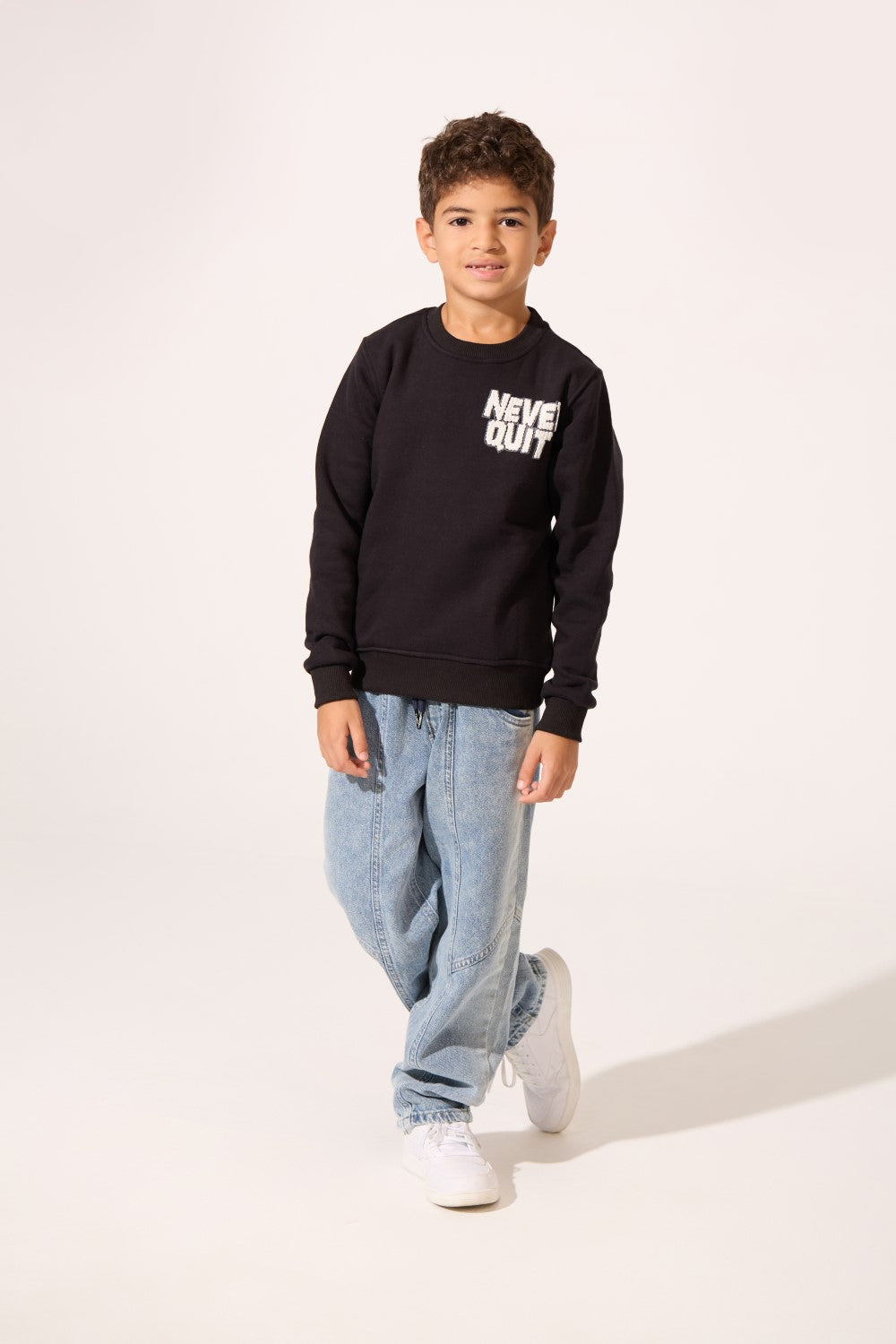 Boy's Crew Neck Slim Fit Printed Melton Sweatshirt With Long Sleeves