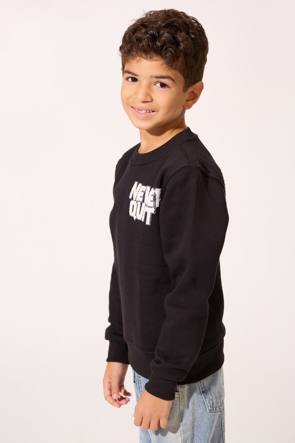 Boy's Crew Neck Slim Fit Printed Melton Sweatshirt With Long Sleeves