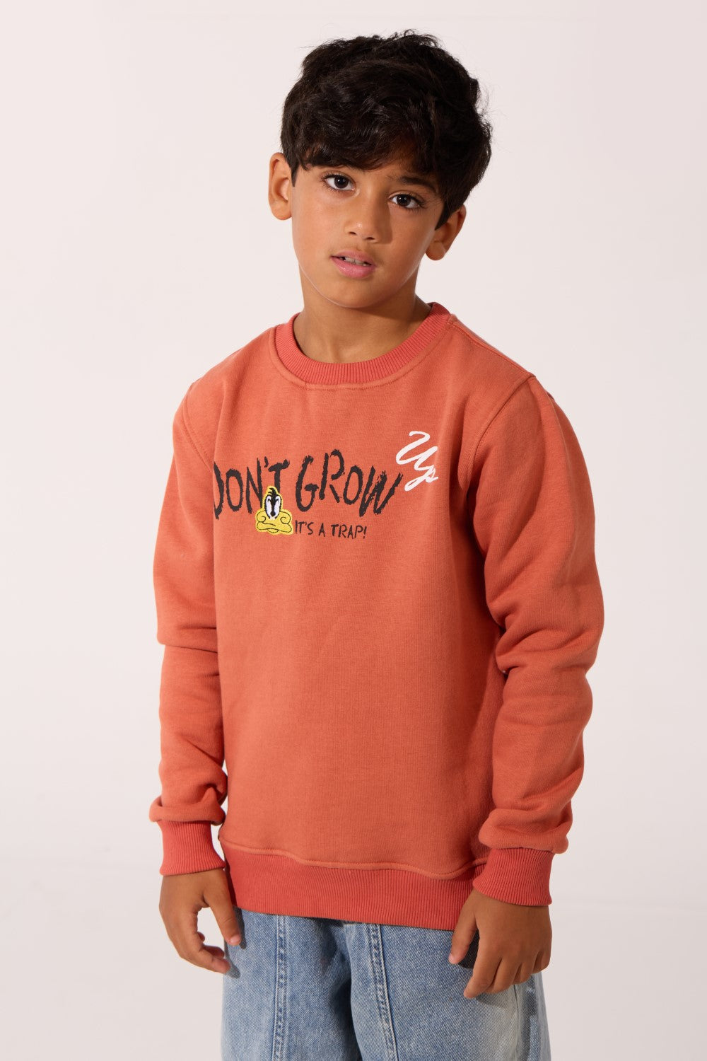Boy's Milton Slim Fit Sweatshirt With A Round Neck And Front Text Print