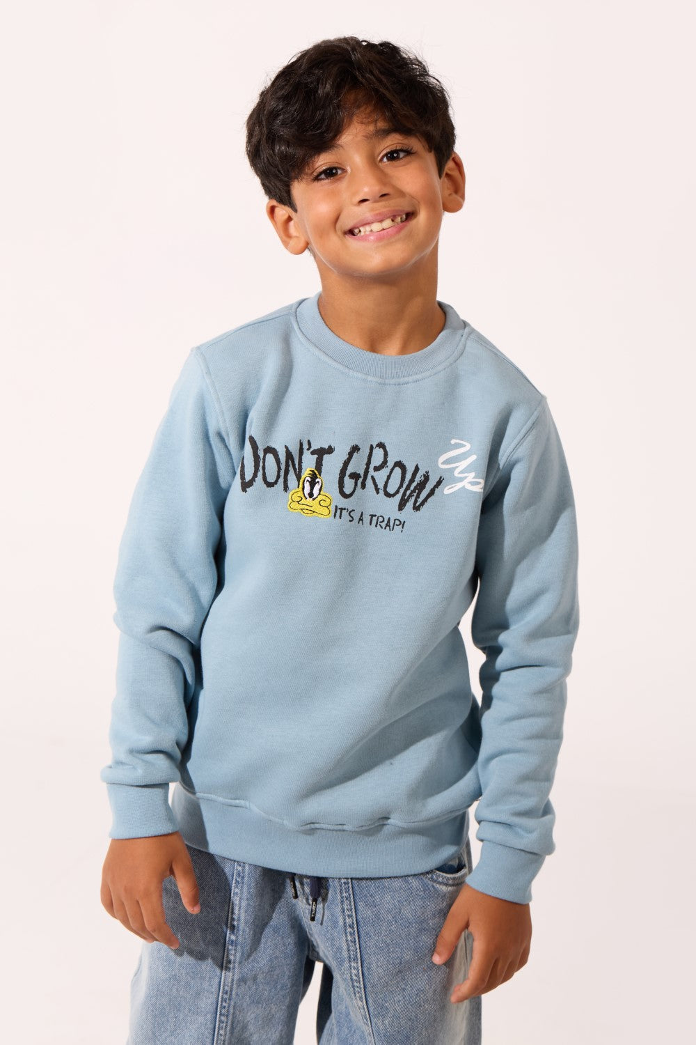 Boy's Milton Slim Fit Sweatshirt With A Round Neck And Front Text Print
