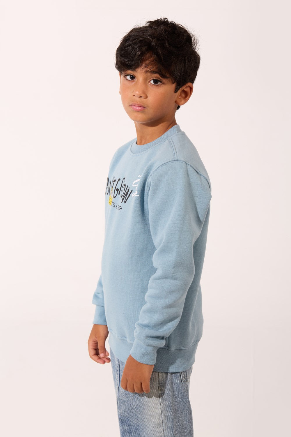 Boy's Milton Slim Fit Sweatshirt With A Round Neck And Front Text Print