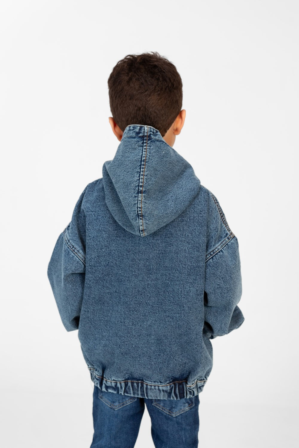 Boy's Denim Hood Jacket With Full Zipper And Pockets