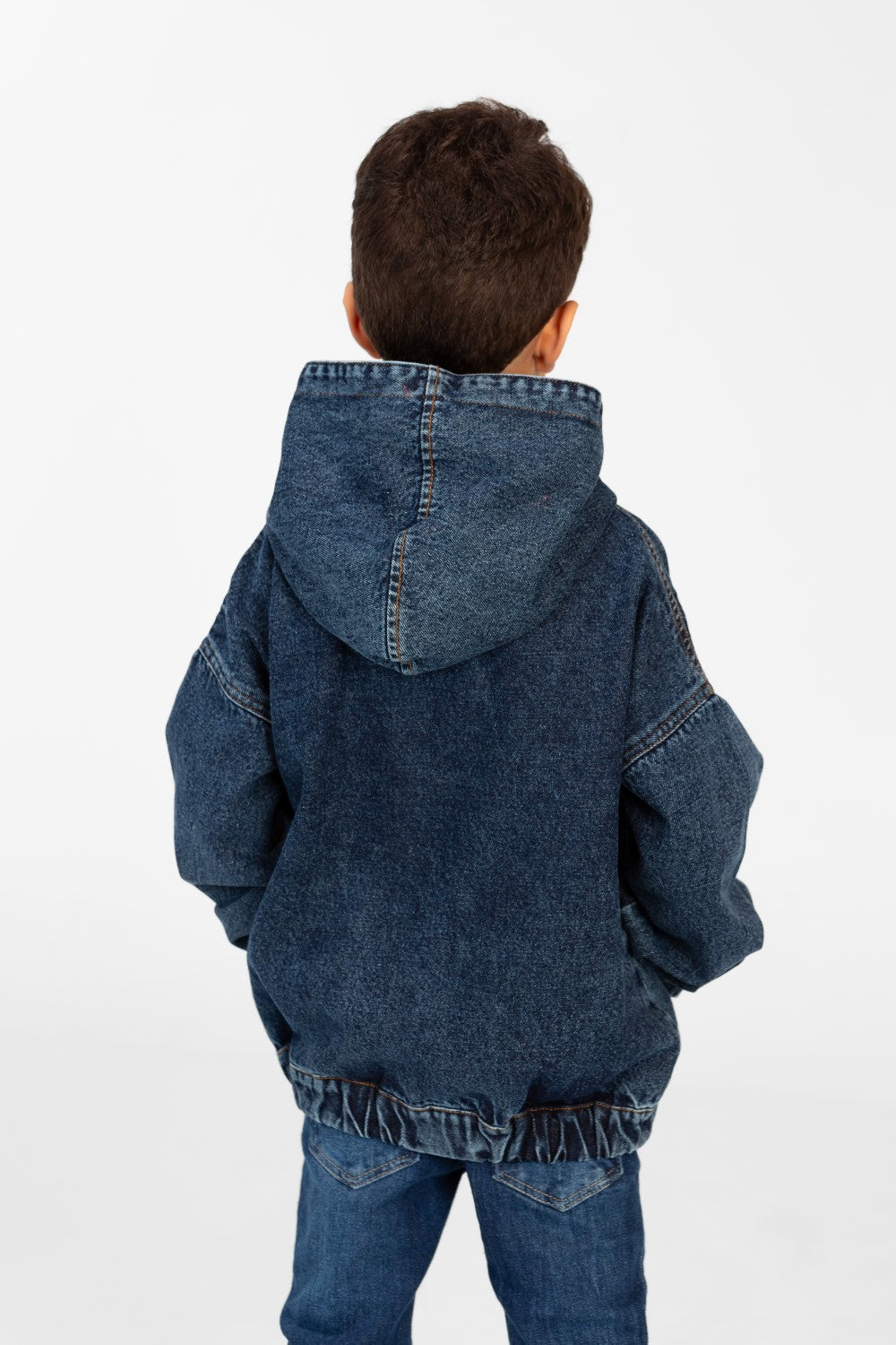 Boy's Denim Hood Jacket With Full Zipper And Pockets