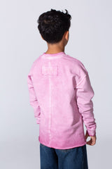 Boy's Oversized Washed Sweatshirt With A Round Neck And Long Sleeves