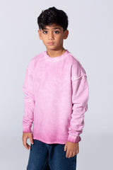 Boy's Oversized Washed Sweatshirt With A Round Neck And Long Sleeves