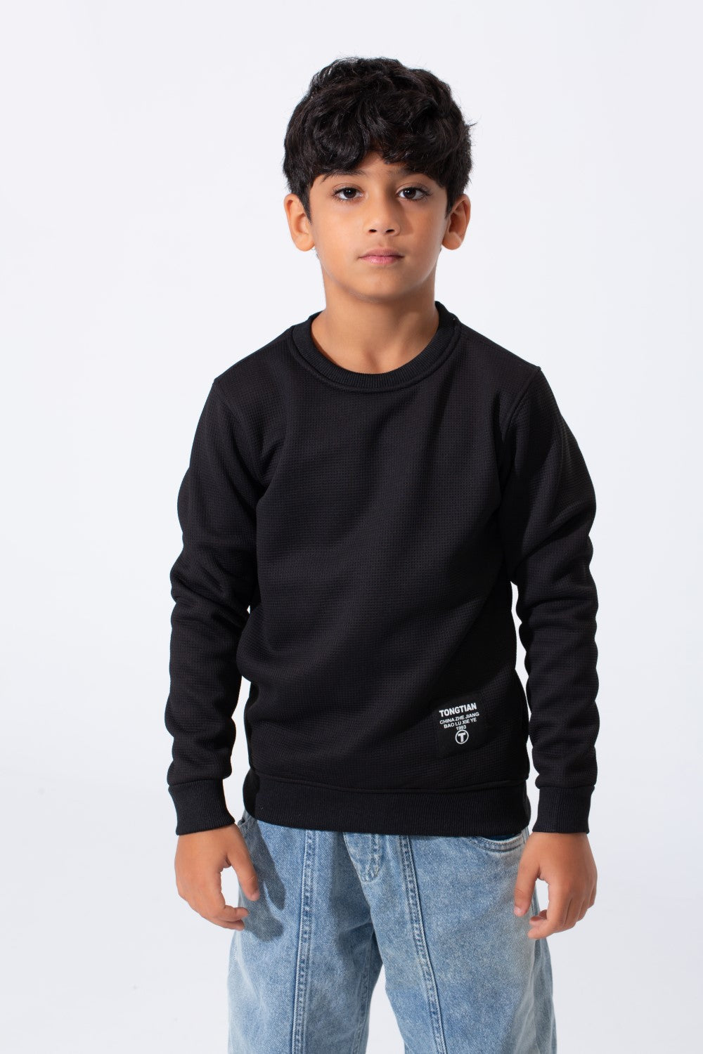 Boy's Tomato Basic Slim Fit Sweatshirt With Round Neck And Long Sleeves