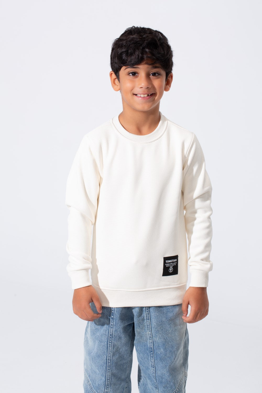 Boy's Tomato Basic Slim Fit Sweatshirt With Round Neck And Long Sleeves
