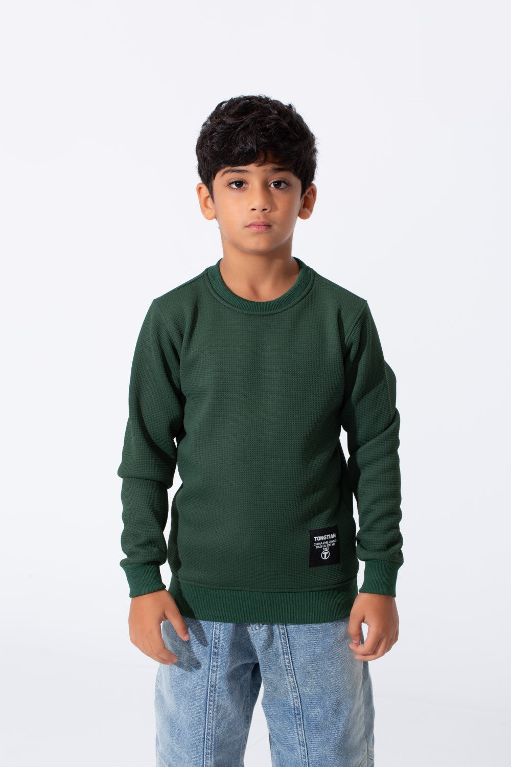 Boy's Tomato Basic Slim Fit Sweatshirt With Round Neck And Long Sleeves