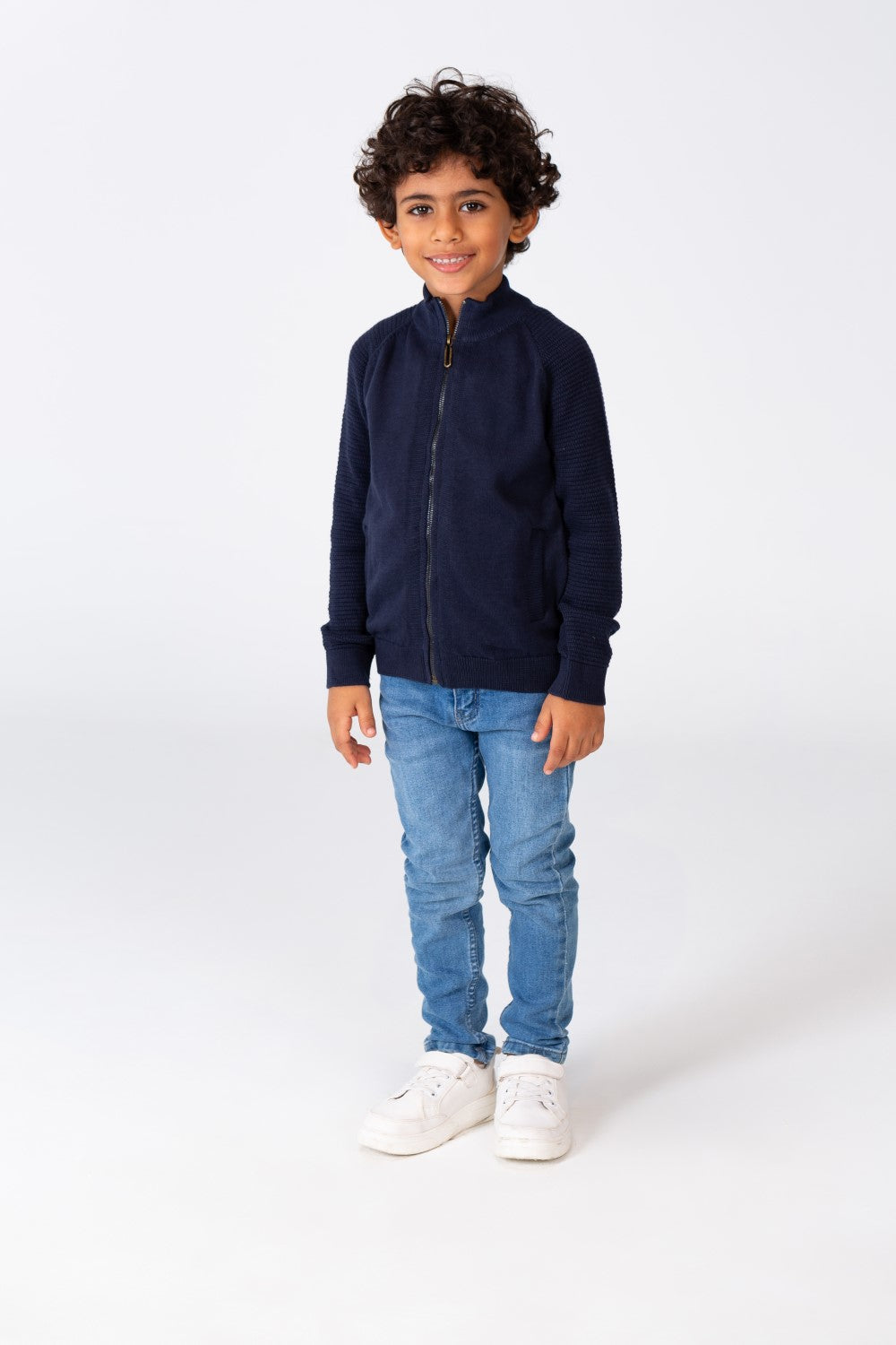 Boy's Pullover With Front Zipper And Long Sleeves