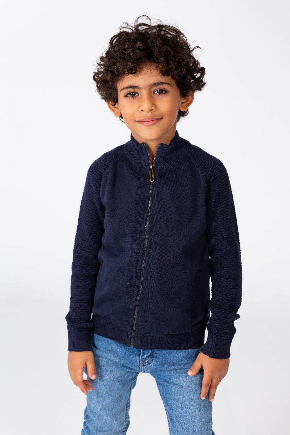 Boy's Pullover With Front Zipper And Long Sleeves