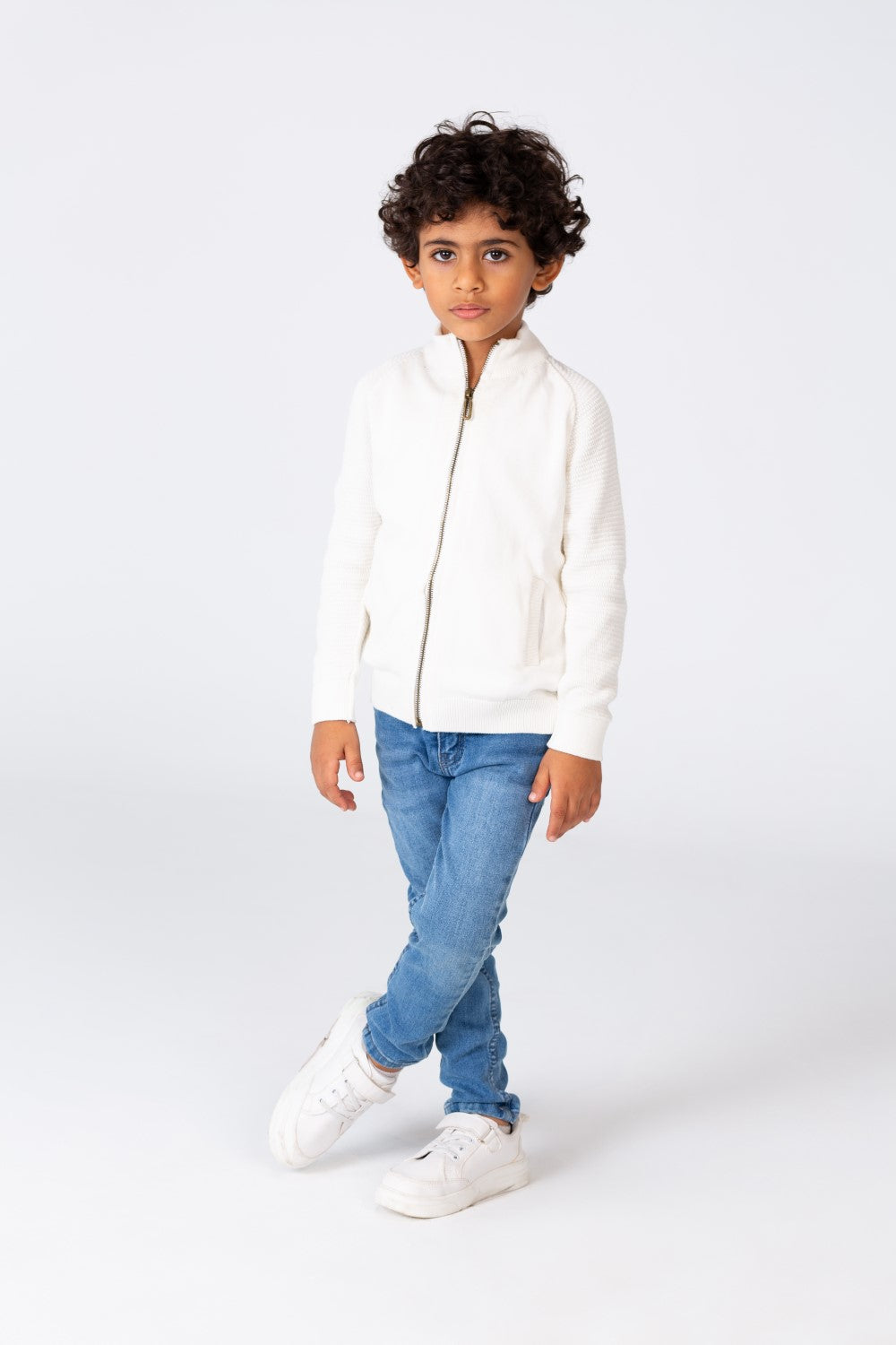 Boy's Pullover With Front Zipper And Long Sleeves